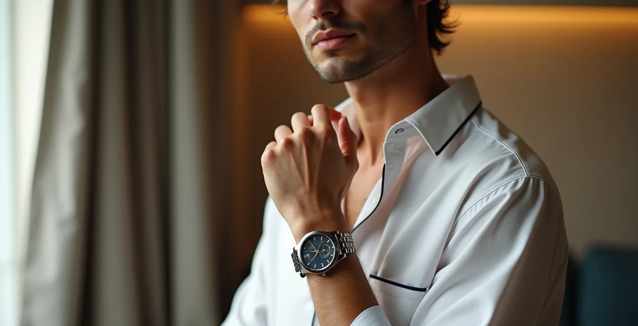 Portrait d'une personne portant un pyjama chic avec accessoires élégants